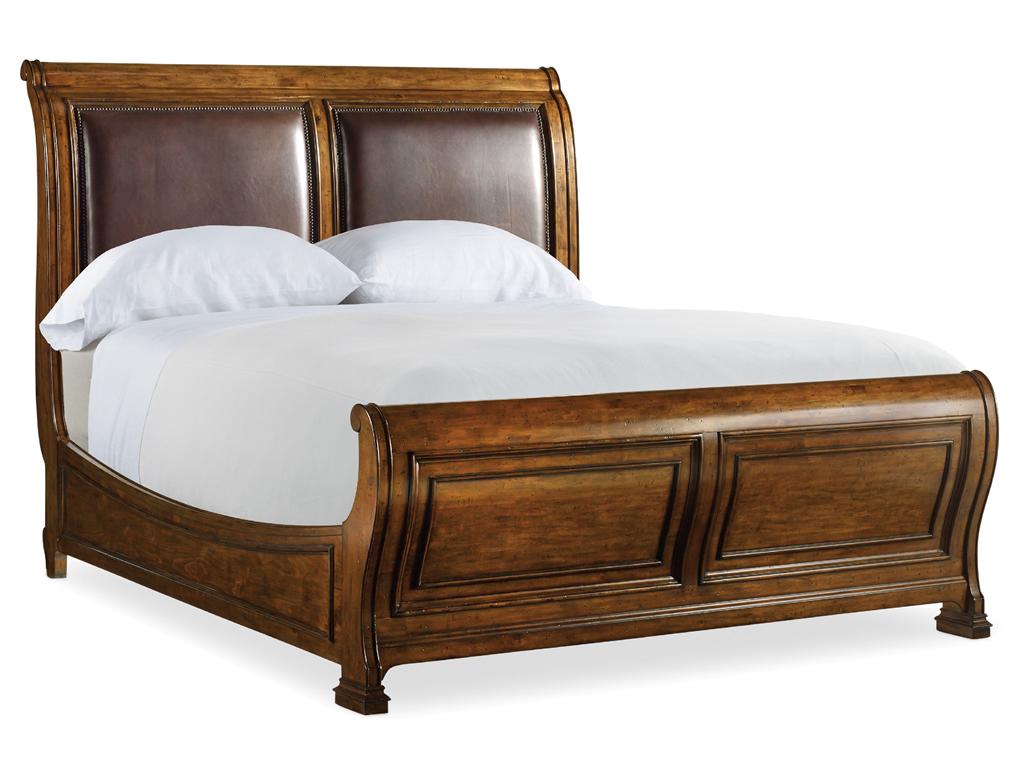 Leather Panel Queen Sleigh Bed Santa, Leather Panel Bed