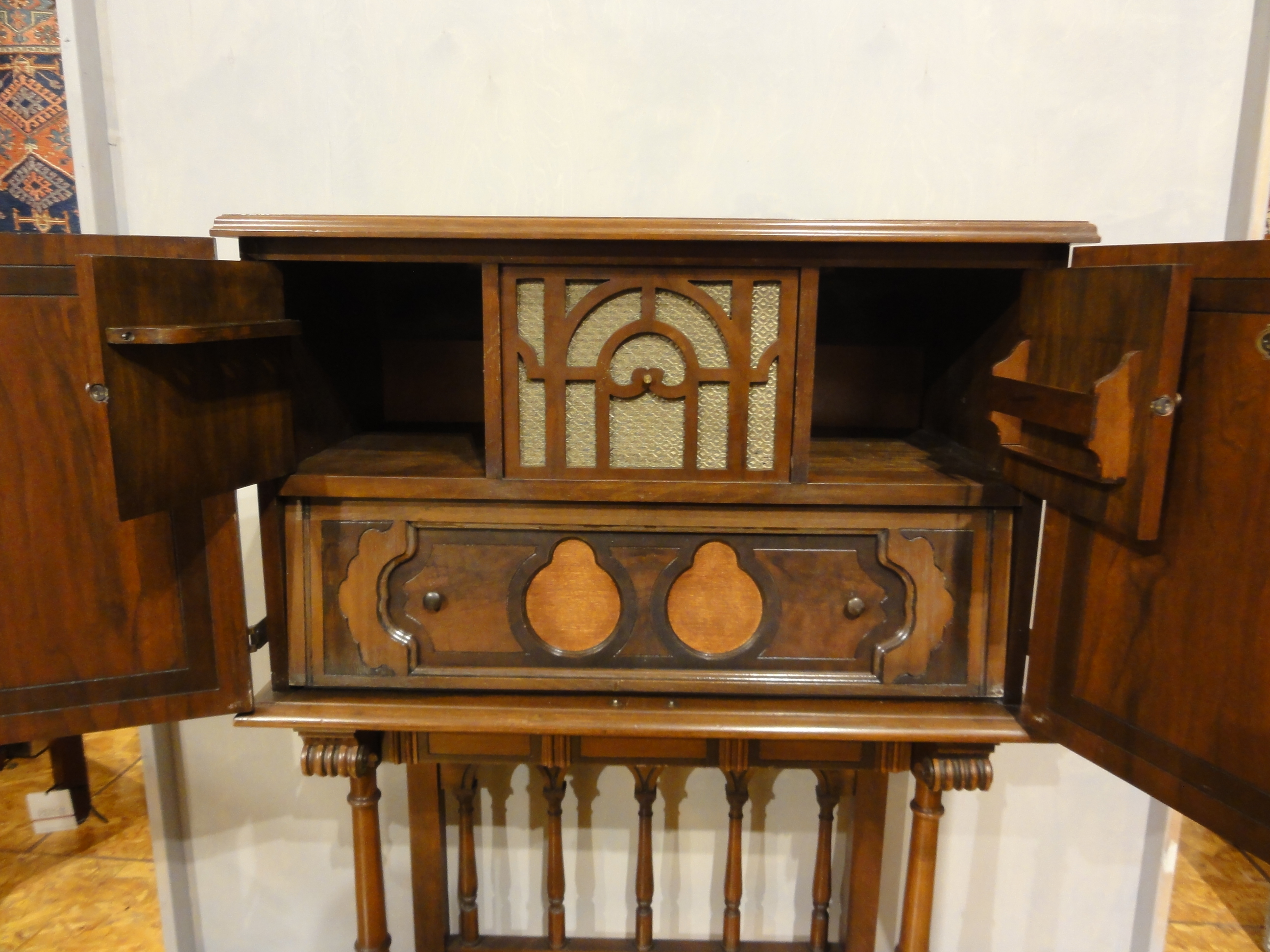 Antique Radio Cabinet. A genuine good condition antique sold by the Santa Barbara Design Center in Santa Barbara, California.
