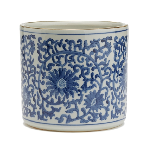 The bliss planter is a blue and White Lotus Flower Vase/Planter - Hand-Painted Porcelain. Perfect for any home decor. 7 1/2H x8D